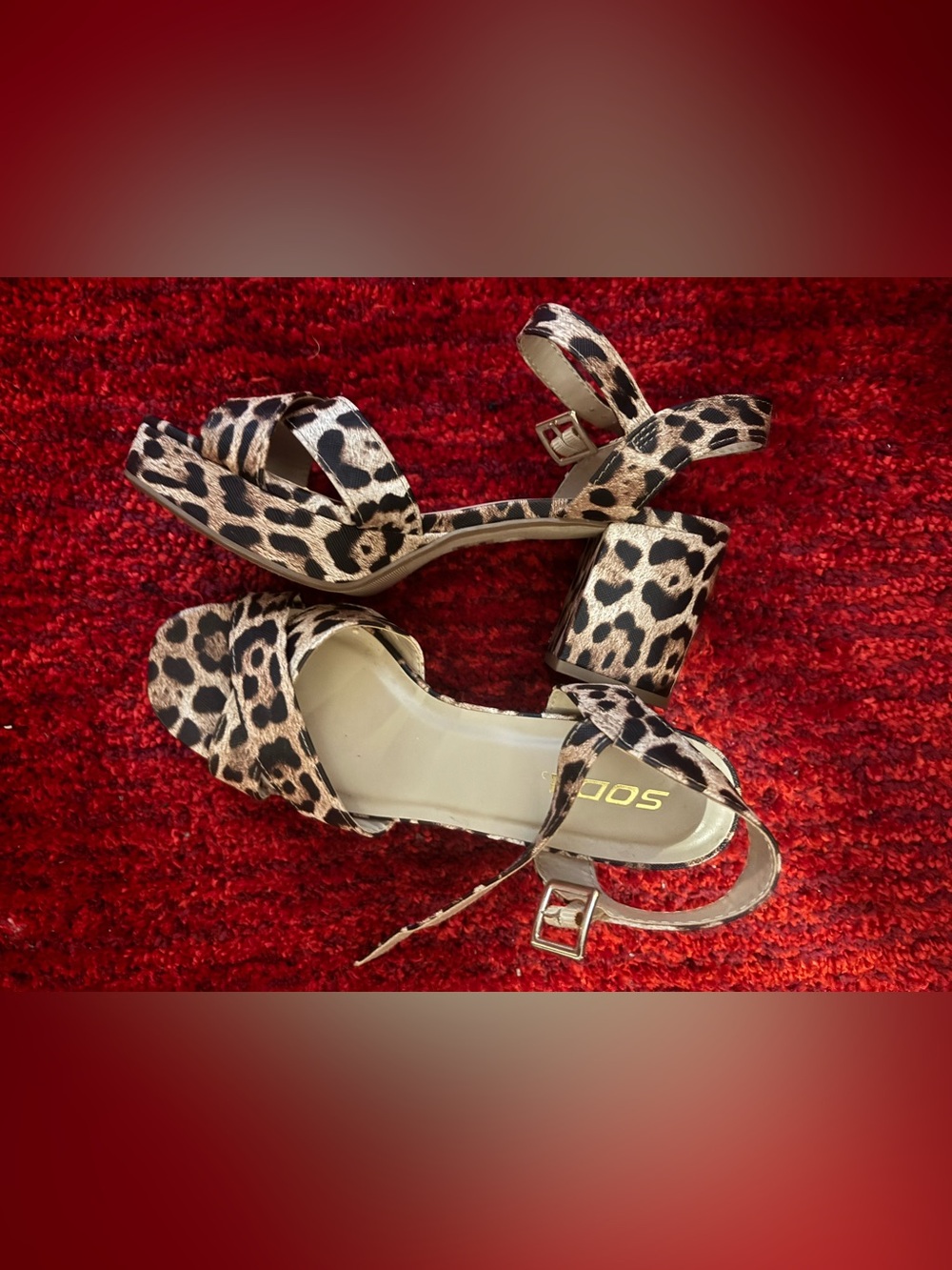 Soda Leopard Print Block Heel Sandals - Tan & Black